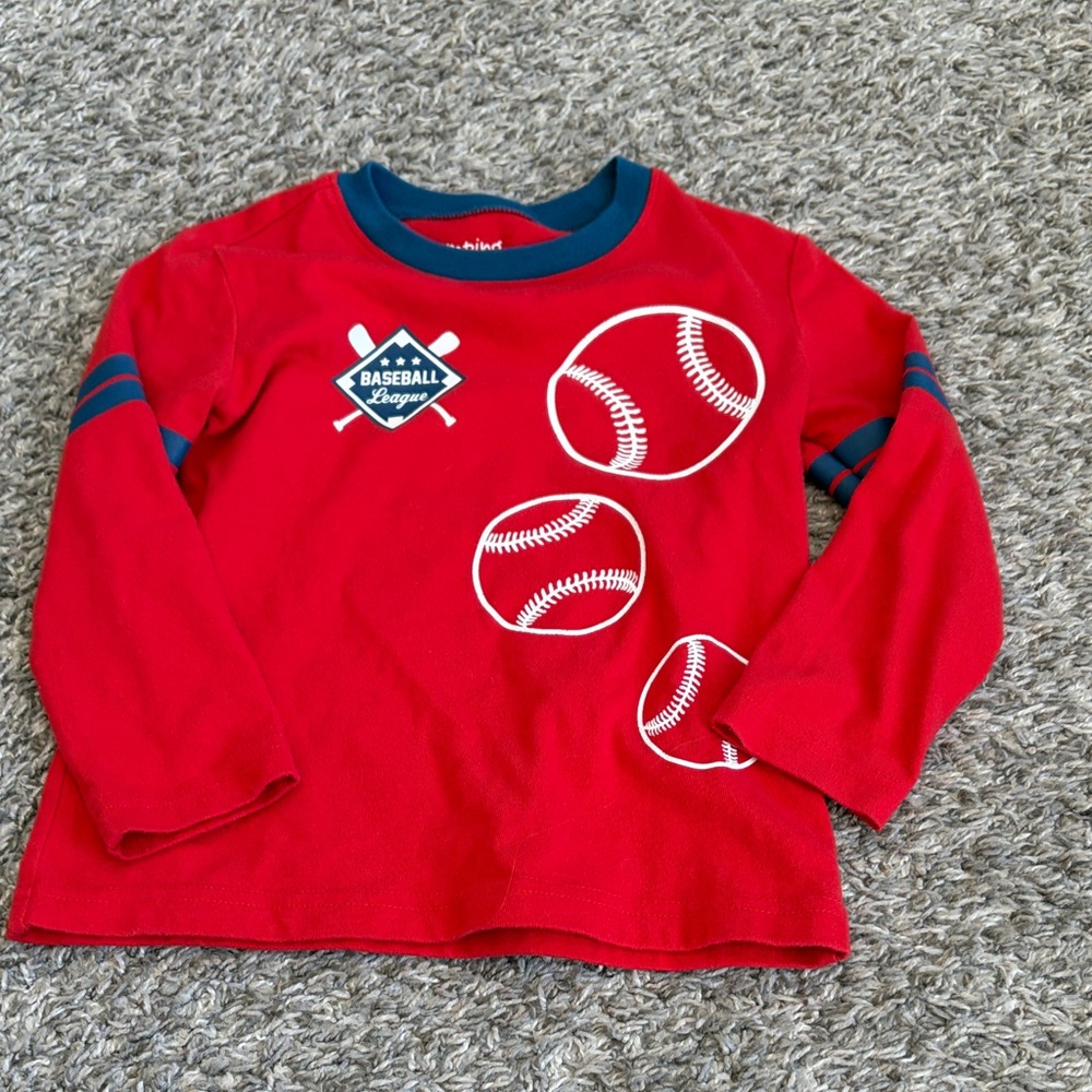 Baseball graphic T long sleeve red and blue 3T toddler boys